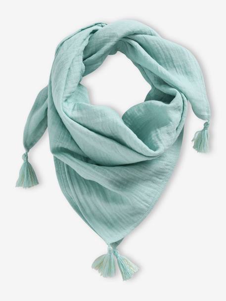 Gepersonaliseerde effen sjaal met kwastjes voor meisjes grijsblauw+hemelsblauw+koraal+lichtroze - vertbaudet enfant 