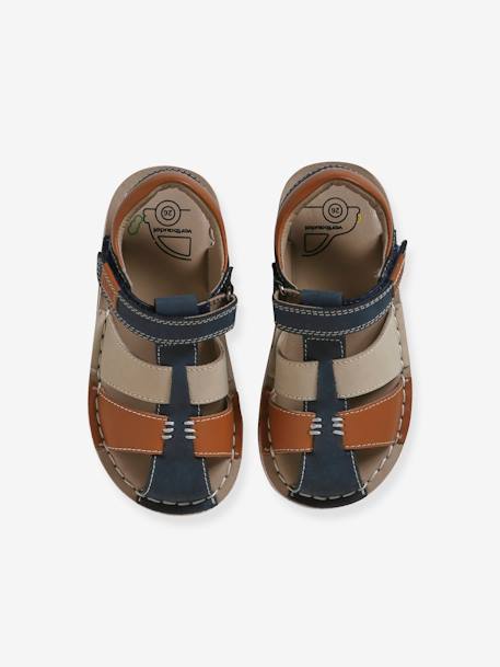 Leren sandalen met klittenband kinderen kleutercollectie beige+veel blauw - vertbaudet enfant 