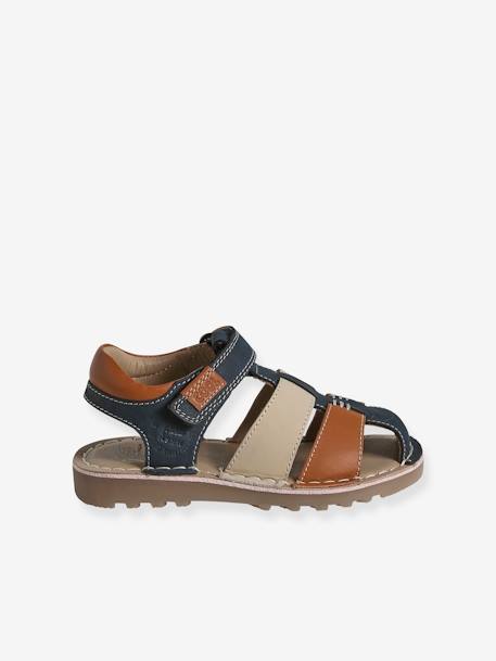 Leren sandalen met klittenband kinderen kleutercollectie beige+marineblauw+veel blauw - vertbaudet enfant 