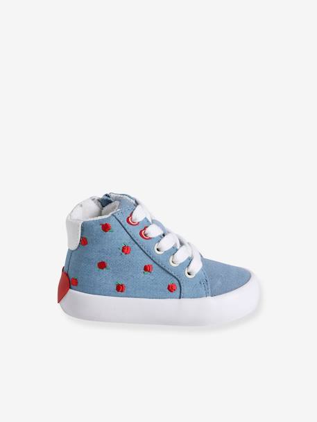 Hoge sneakers met veters en rits blauw, bedrukt - vertbaudet enfant 