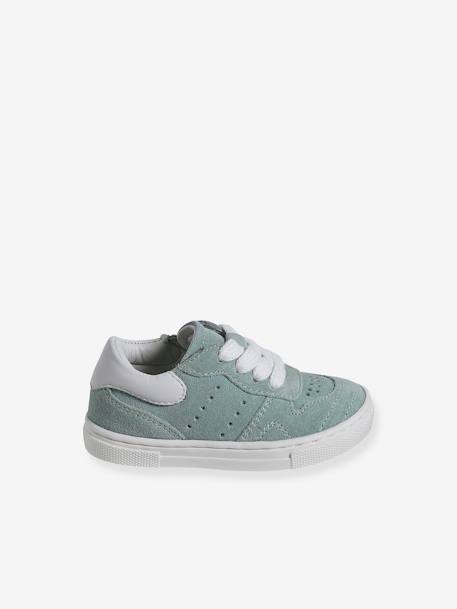 Leren babysneakers met veters en rits turquoiseblauw - vertbaudet enfant 