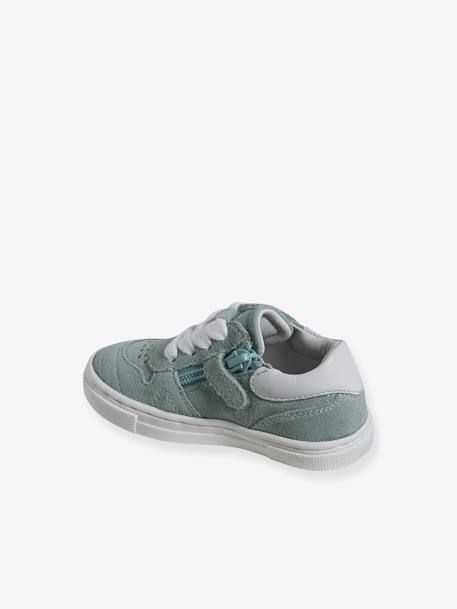 Leren babysneakers met veters en rits turquoiseblauw - vertbaudet enfant 