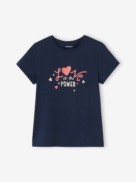 Set van 3 verschillende T-shirts voor meisjes met iriserende details marineblauw+pastelgeel+saliegroen - vertbaudet enfant 