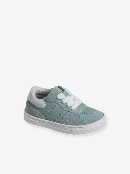 Leren babysneakers met veters en rits turquoiseblauw - vertbaudet enfant 