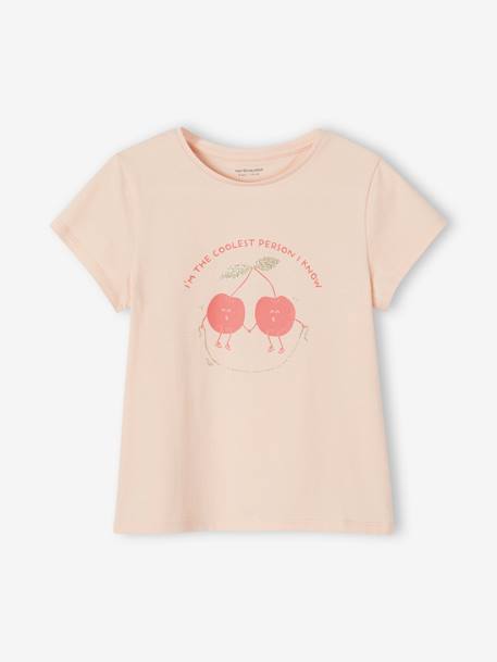 Set van 3 verschillende T-shirts voor meisjes met iriserende details framboos+marineblauw+pastelgeel+saliegroen+set camel+set inktkleur - vertbaudet enfant 