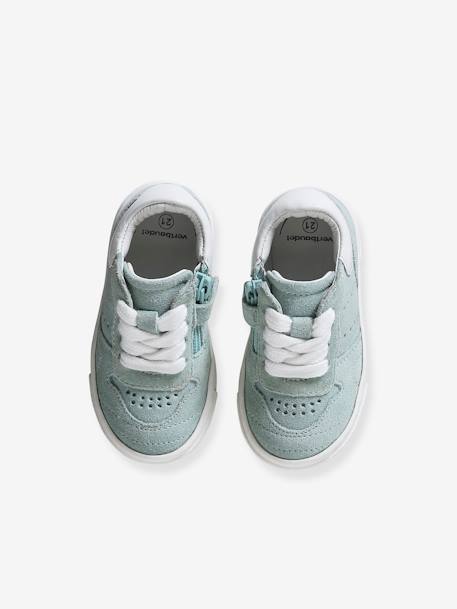 Leren babysneakers met veters en rits turquoiseblauw - vertbaudet enfant 