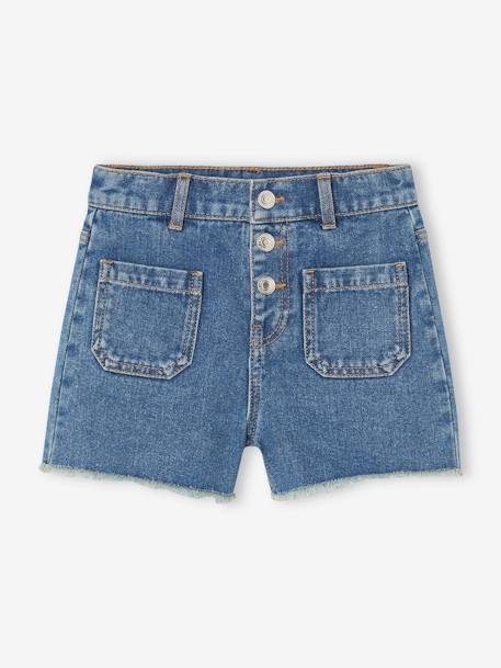 Korte meisjesjeans met rafels onderaan stone - vertbaudet enfant 