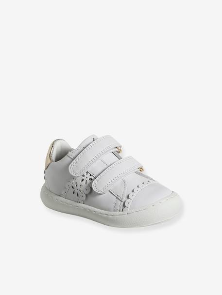 Leren babysneakers met klittenband marineblauw+wit - vertbaudet enfant 