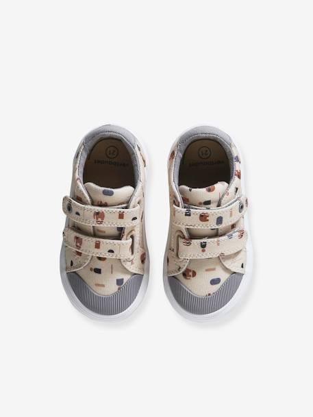 Canvast babysneakers met klittenband beige, bedrukt+lichtblauw - vertbaudet enfant 