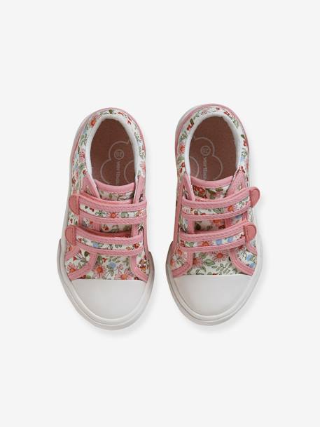 Sneakers met klittenband kleutercollectie gele bloemen+jeansblauw+lichtblauw+roze, bedrukt - vertbaudet enfant 