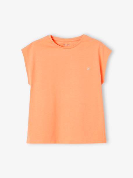 Effen Basics meisjesshirt met korte mouwen ecru+koraal+mandarijn - vertbaudet enfant 