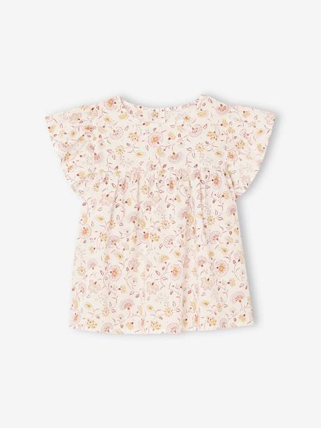 Set blouse met bloemen en short van katoengaas voor meisjes pastelgeel+vanille - vertbaudet enfant 