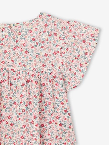 Set blouse met bloemen en short van katoengaas voor meisjes pastelgeel+vanille - vertbaudet enfant 