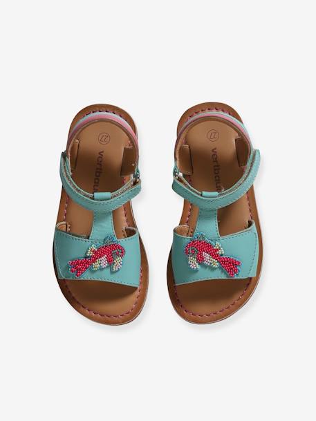 Leren sandalen met klittenband kinderen kleutercollectie turquoiseblauw - vertbaudet enfant 