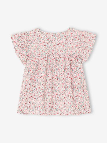 Set blouse met bloemen en short van katoengaas voor meisjes pastelgeel+vanille - vertbaudet enfant 