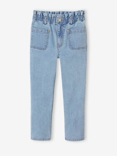 Onverwoestbare jeans in paperbagstijl voor meisjes double stone - vertbaudet enfant 