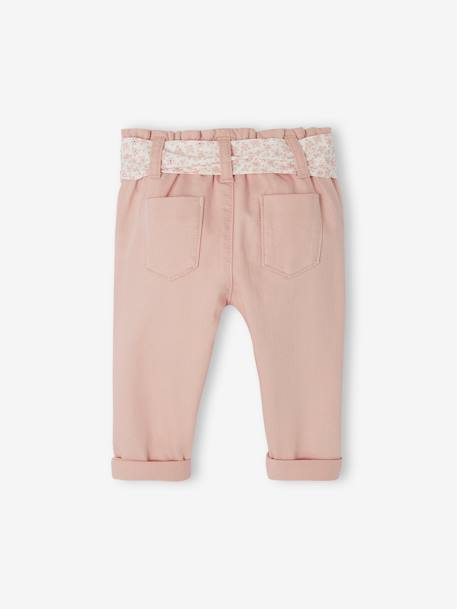 Paperbag babybroek met riem ecru+korstmos+lichtroze - vertbaudet enfant 