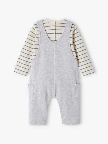 Fleece babyset met te personaliseren T-shirt en tuinbroek gemêleerd grijs+karamel - vertbaudet enfant 