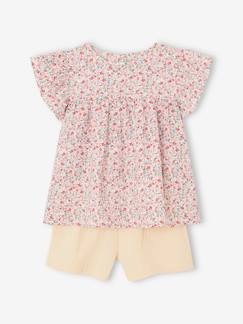 Meisje-Set-Set blouse met bloemen en short van katoengaas voor meisjes