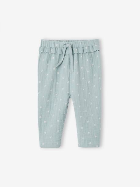 Babybroek van katoengaas ecru+grijsblauw+oudroze - vertbaudet enfant 