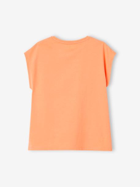 Effen Basics meisjesshirt met korte mouwen ecru+koraal+mandarijn - vertbaudet enfant 