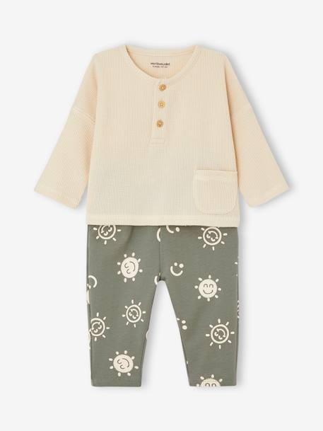 Babyset T-shirt + molton broek betongrijs+kaki - vertbaudet enfant 