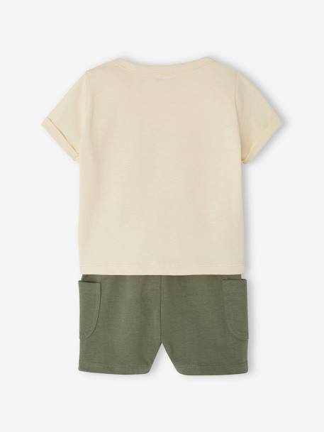 Set babyshirt met print en baggy short kaki+wit - vertbaudet enfant 