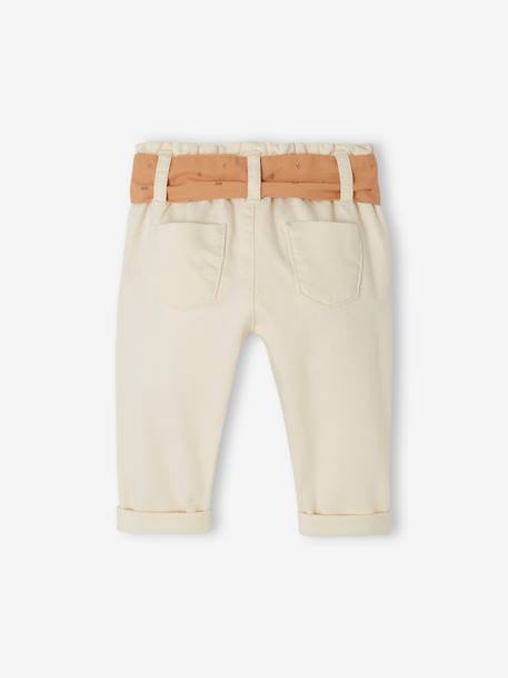 Paperbag babybroek met riem ecru+korstmos+lichtroze - vertbaudet enfant 