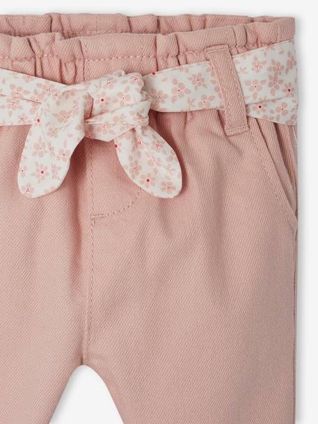 Paperbag babybroek met riem ecru+korstmos+lichtroze - vertbaudet enfant 