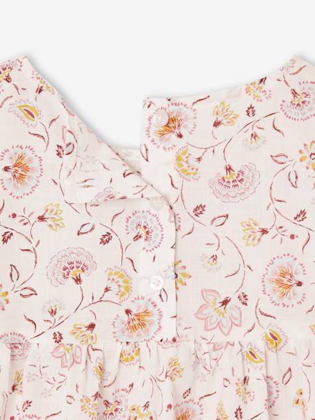Set blouse met bloemen en short van katoengaas voor meisjes pastelgeel+vanille - vertbaudet enfant 