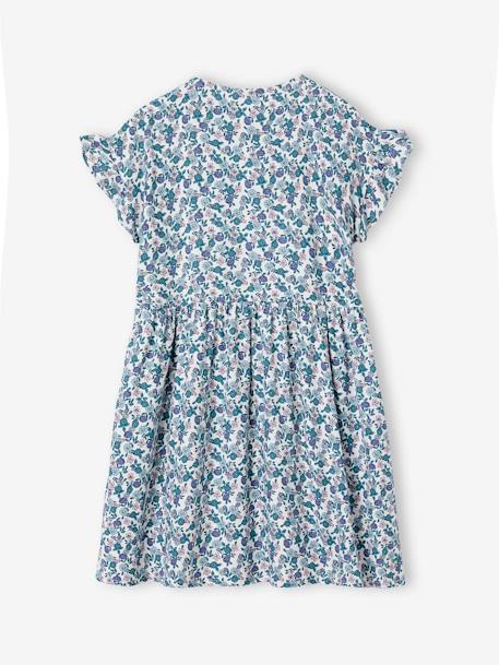 Geknoopte meisjesjurk met bloemen azuurblauw+blauw+ecru+marineblauw - vertbaudet enfant 