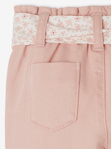 Paperbag babybroek met riem ecru+korstmos+lichtroze - vertbaudet enfant 