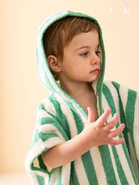 Personaliseerbare gestreepte baby-badponcho geel, gestreept+groen+roze - vertbaudet enfant 