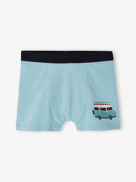 Set met 4 stretch jongensboxers 'busje' van biokatoen blauwgroen - vertbaudet enfant 