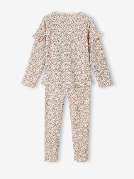 Meisjespyjama van ribtricot met bloemenprint ecru - vertbaudet enfant 