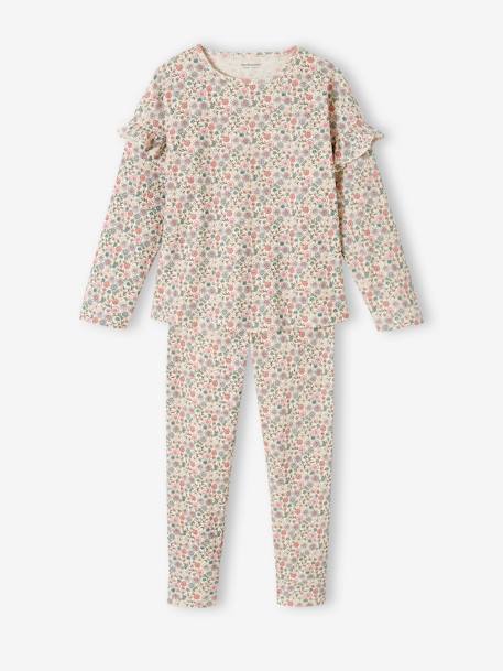 Meisjespyjama van ribtricot met bloemenprint ecru - vertbaudet enfant 