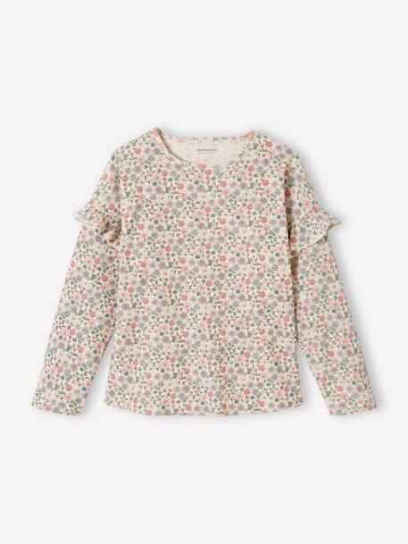 Meisjespyjama van ribtricot met bloemenprint ecru - vertbaudet enfant 