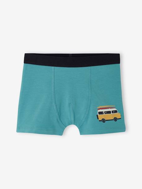 Set met 4 stretch jongensboxers 'busje' van biokatoen blauwgroen - vertbaudet enfant 