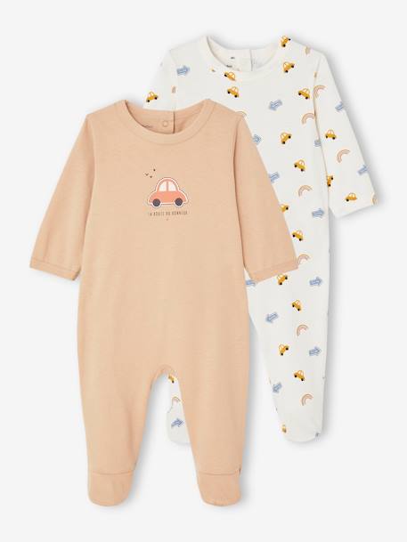 Set van 2 'auto' slaappakjes newborn van jersey perzik - vertbaudet enfant 