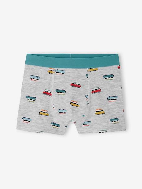 Set met 4 stretch jongensboxers 'busje' van biokatoen blauwgroen - vertbaudet enfant 