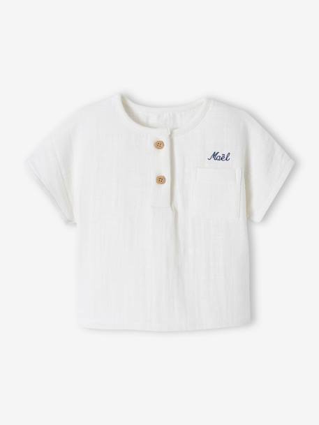 Babyshirt met Tunesische hals van katoengaas, aanpasbaar ecru - vertbaudet enfant 