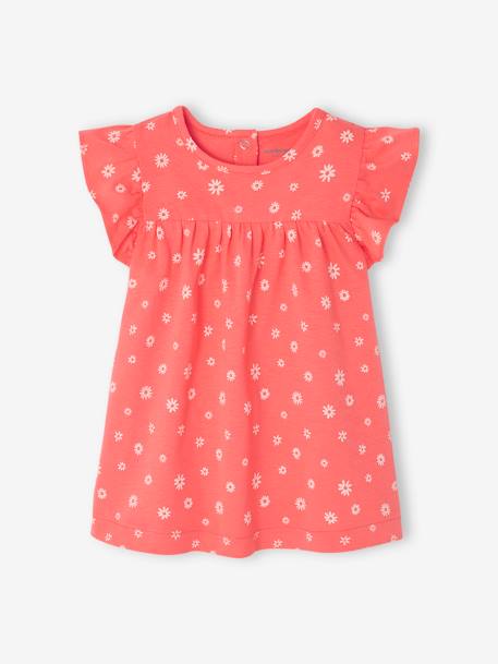 Jersey babyjurk fuchsia+koninklijk blauw met stepen+lichtgeel - vertbaudet enfant 