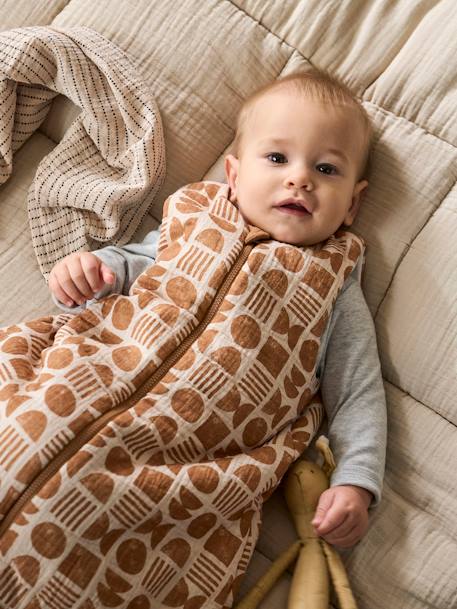 Omkeerbare mouwloze slaapzak met opening in het midden ETHNIC beige, bedrukt - vertbaudet enfant 