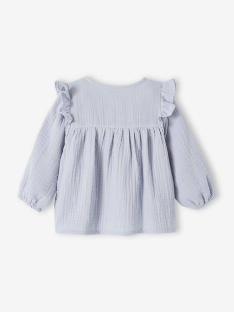 Babyblouse van katoengaas met ruches hemelsblauw+ijsblauw+oudroze - vertbaudet enfant 