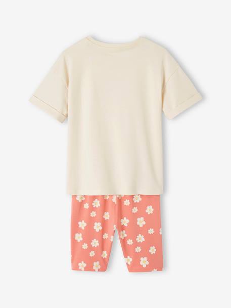 Set shirt en short voor meisjes rozen+smaragdgroen - vertbaudet enfant 