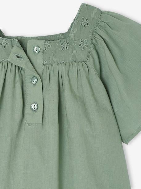 Blouse met vierkante halslijn en Engels borduursel baby's ecru+framboos+saliegroen - vertbaudet enfant 