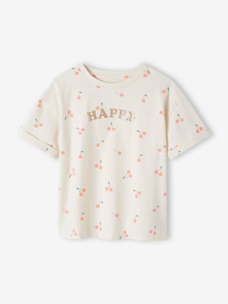 Set shirt en short voor meisjes rozen+smaragdgroen - vertbaudet enfant 