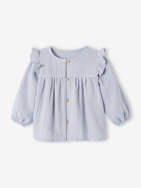 Babyblouse van katoengaas met ruches hemelsblauw+ijsblauw+oudroze - vertbaudet enfant 