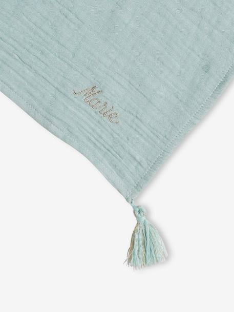 Gepersonaliseerde effen sjaal met kwastjes voor meisjes grijsblauw+hemelsblauw+koraal - vertbaudet enfant 