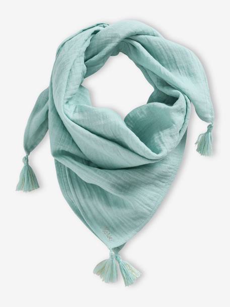 Gepersonaliseerde effen sjaal met kwastjes voor meisjes grijsblauw+hemelsblauw+koraal - vertbaudet enfant 